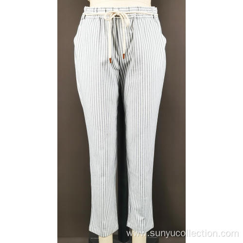 ladie's cotton woven striped long pant